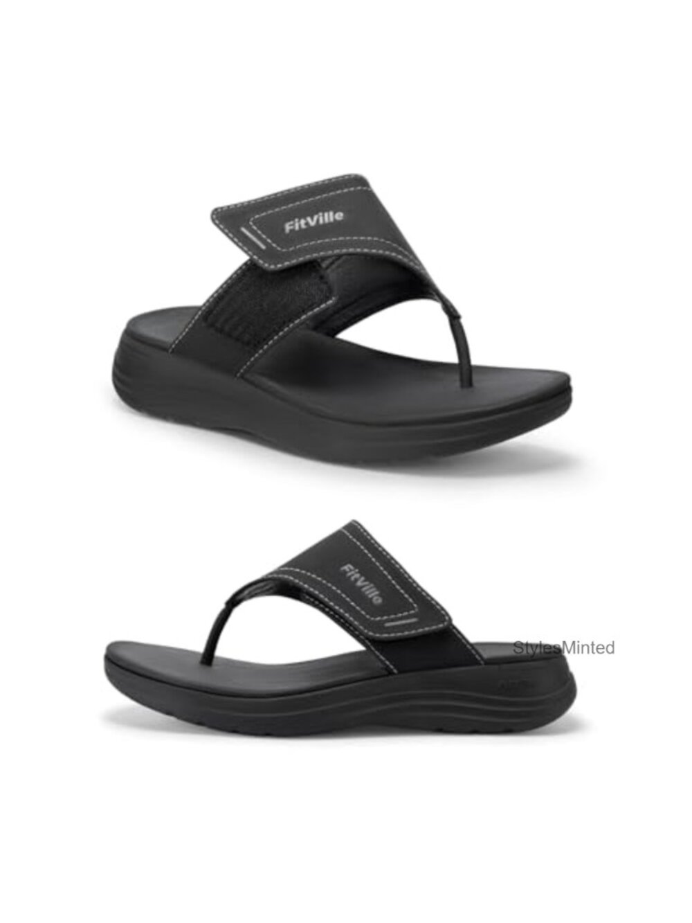 Women's Extra Wide Flip Flops with Arch Support Non Slip Adjustable Straps